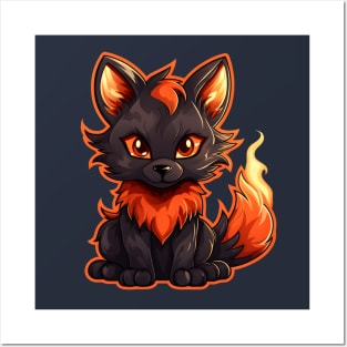 Baby black fire fox with flaming tail Posters and Art